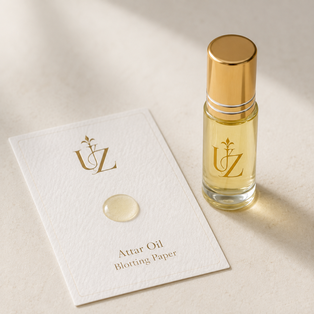 Drop of attar oil on blotting paper, purity test demonstration